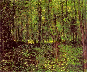  Forest Oil Painting - Trees and Undergrowth Vincent van Gogh woods forest